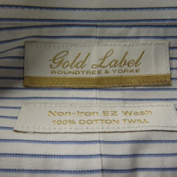 Roundtree & Yorke Gold Label Dress Shirt Mens Big 19 34/35 Non Iron Twill Stripe - Picture 5 of 12